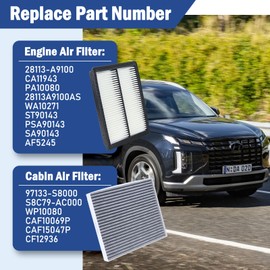 Engine Air Filter & Cabin Air Filter Combo Kit Compatible with Hyundai Palisade 2020 2021 2022 2023 2024 2025，Replace 97133-S8000, 28113A9100, S8C79-AC000, WP10080