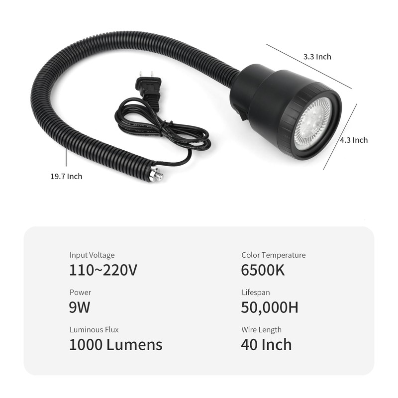 9W Machine Light, 900 Lumens Flexible Work Light for Lathe