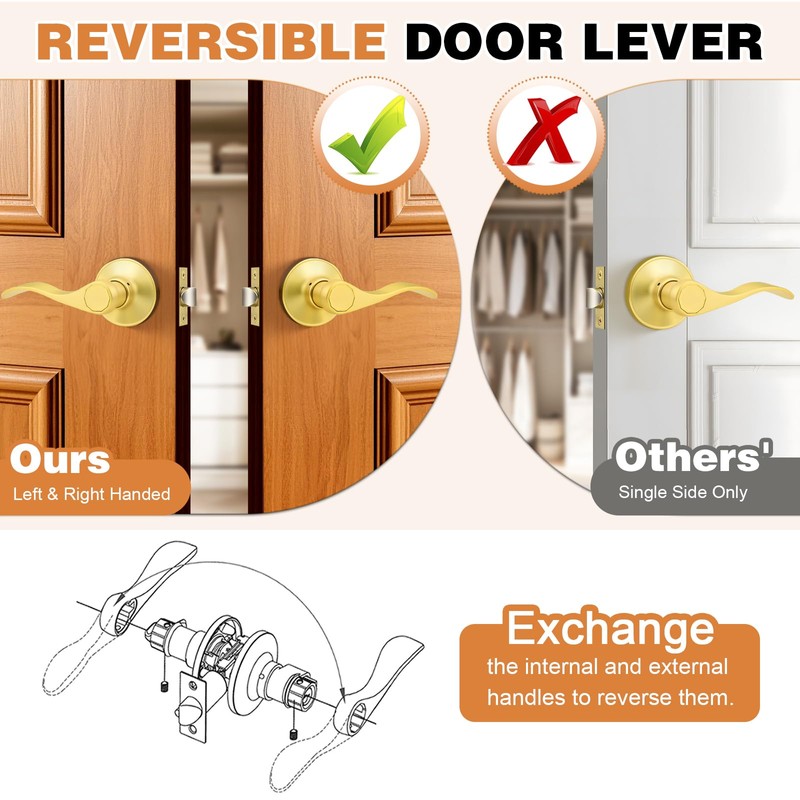 Probrico Interior Door Handle Passage Door Handle Lever Gold Door