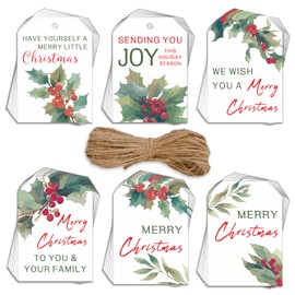 120 PCS Christmas Gift Tags with String, White Elephant Gifts, Santa Swap Gift Exchange, Christmas Tags for Gifts, Gift Tags for Christmas Presents, Paper Tags with Rope, Christmas Labels for Gifts
