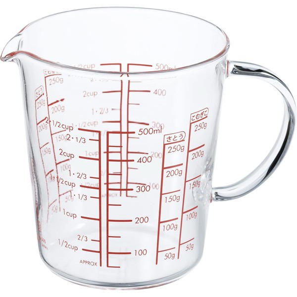 HARIO MJCW-50-R-BK Measuring Cup Wide, 16.9 fl oz (500 ml), Made in Japan, Heat Resistant Glass