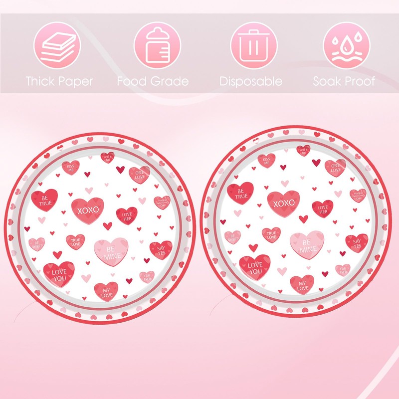 Valentine's Day Small Dessert Plates, Red Heart, 7 Inch, 40Pcs