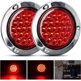 Nilight 4 Round Trailer Tail Light 2PCS 24LED Red Stainless Steel Chrome Bezel
