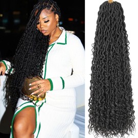 Samtress 30 Inch New Goddess Locs Crochet Hair 8 Packs Blacks Faux Locs Crochet Hair with Curly Ends Soft River Locs Crochet Braids Pre Looped Bohemian Hippie Locs Hair Extensions for Women (#1B)