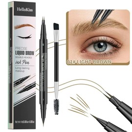 Hair-like EyebrowPen, 2-in-1 Waterproof Brow Pen with 2 Tip, with Dual-ended EyebrowBrush,CosmeticMakeup - Color: 01 Light Brown