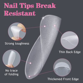 Yueshop Soft Gel Full Cover Nail Tips Kit- 300PCS Short Medium Almond Ballet Nail Tip Gelly Gel Full Matte Cover Break Resistant 5 Shapes Soft Nail Tips For Soak Off Nail Extensions