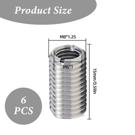 Pack of 6 Threaded Insert, Threaded Sleeve M8 to M6 15 mm, Stainless Steel Screw Nut, Thread Reducing Nut Thread Screw Sleeve Bolt Conversion Nuts Thread Repair Screw Reducing Adapter Insert