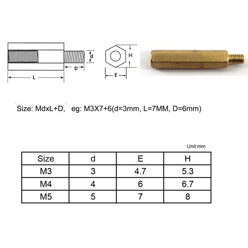 6pcs M5x50+7 Hex Copper Column Brass Screw Computer Motherboard Spacer