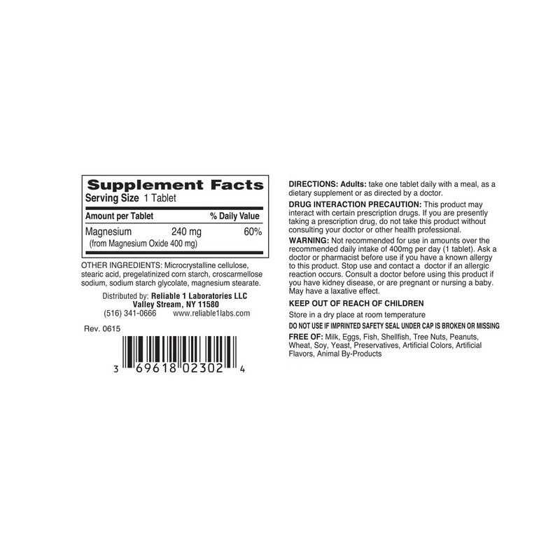 Magnesium Oxide 400 mg Dietary Supplement Tablets Generic MegOx 120
