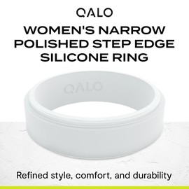 QALO Silicone Ring for Men & Women, White (Size 6) - Narrow Polished Step Edge - Male & Female Wedding Bands - Unisex Silicone Rings - Rubber Engagement Rings for Him & Her - 6.5mm x 2mm
