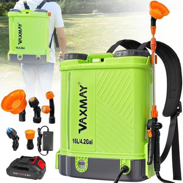 Battery Powered Backpack Sprayer 4 Gallon, VAXMAY 100 PSI Electric