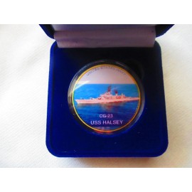 US NAVY - USS HALSEY CG-23 Challenge Coin w/ Presentation Box