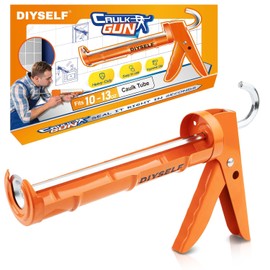DIYSELF-Caulk-Gun-Drip-Free, Hand Caulking Tool with Smooth Rod, Caulking Gun Fits 10 oz Tube, 10:1 Thrust Ratio Silicone Gun for Bathroom, Kitchen, Windows, Door Frames, Small Repairs (Orange)