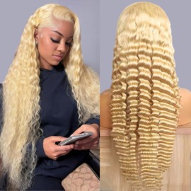 MYDIVA 613 Blonde Deep Wave Wig Human Hair 13x6 26 inch Blonde Lace Front Wigs Human Hair Pre Plucked with Baby Hair 180% Density 613 HD Lace Frontal Wig for Women