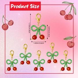 LEGENTLISUR 5 Pcs Cherry Charms with Alloy Lobster Claw Clasps Bowknot Fruit Bag Charms for Bracelet Necklace DIY Jewelry Craft Bag Keychain Decoration（Golden）