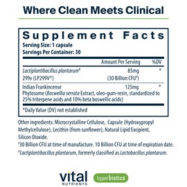 Hyperbiotics Vital Nutrients IBS Probiotic | Reduce Symptoms of IBS* | Clinically Studied Vegan probiotic for IBS Relief from Bloating, Gas, Diarrhea, & Abdominal Discomfort* | 30 Capsules