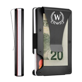 ELEGANTPARK Metal Wallet for Men Initial Monogrammed Gifts for Wedding Birthday Slim Minimalist Money Clip for Men RFID Blocking Engraved Metal Wallets with Money Clip Card Holder Letter W