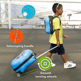 KIDDIETOTES Kids Carry-on Upright Luggage Suitcase and Backpack Set - Smooth Rolling Wheels - Robot
