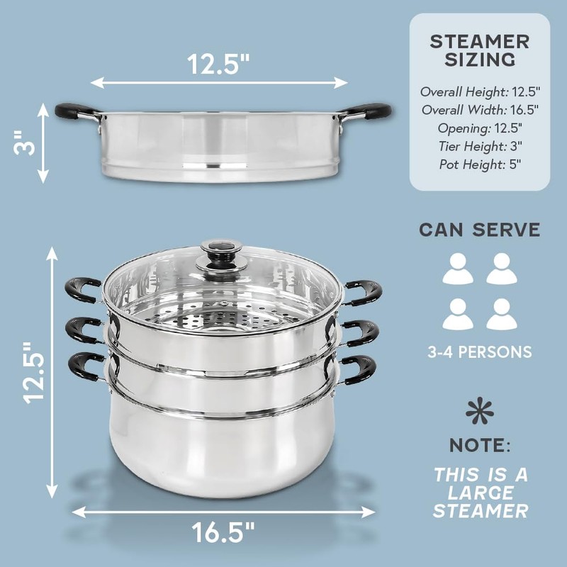 Concord 30 CM Stainless Steel 3 Tier Steamer Pot Steaming