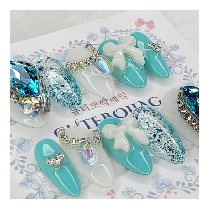 Fresh Mint Handmade Nail Tips - Oval M / 프레쉬민트