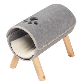 Cat Tunnel Bed Elevated Wooden Legs Cat Tunnel Soft Felt Plush Pad Inside Pet Tunnel Bed for Indoor