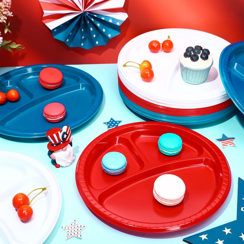 FYSUIMU 90Pcs 10 Inch 3 Compartment Divided Plates Plastic Disposable