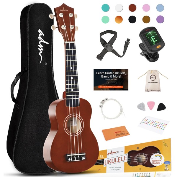 adm 21 Inch Ukulele Kit for Beginners with Gig Bag