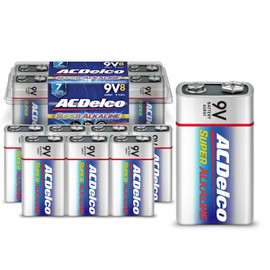 ACDelco 8-Count 9 Volt Batteries, Maximum Power Super Alkaline Battery, 7-Year Shelf Life, Reclosable Packaging