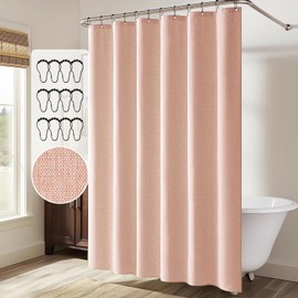MIULEE Linen Shower Curtain with 12 Metal Hooks Modern Heavy Duty Washable Fabric Shower Curtain Set Waterproof Thick Cloth Shower Curtains for Bathroom Hotel Bathtub, W72*L72, Blush Pink