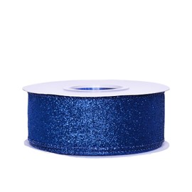 Ribest Blue Glitter Wired Ribbon for Christmas Tree Wreath Decoration Home Décor Gift Wrapping Crafts Sewing, 1 1/2 Inch 10 Yard