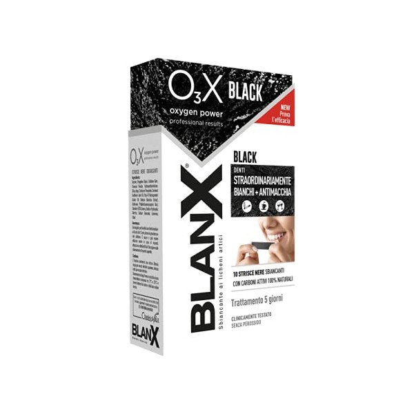 BlanX O3X Black Whitening Strips with Articles and Activated Carbons (Pack of 14)