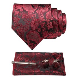 JEMYGINS Men's Necktie, Paisley Pattern, Pin, Cuffs, Button, Chief, Business, Job Hunting, Weddings, School Entrance Ceremonies, Graduations, After-parties, Funerals, Parties, Father's Day, Present,