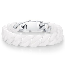 Pinannie White 12mm Wide Ceramic Cuban Link Bracelet for Men Women Unisex Bold Thick Chain Hypoallergenic Scratch Resistant Jewelry Gift for Him and Her 8.26 Inches