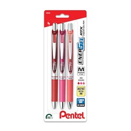 EnerGel RTX Retractable Liquid Gel Pen, 0.7mm, Journaling Hue, Red, Pink and Coral Ink, Pack of 3 Pens (BL77RBJBP3M)