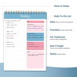 To Do List Notepad - Daily Planner Notepad Undated 52 Sheets Tear Off, 6.5" x 9.8" Checklist Productivity Organizer with Hourly Schedule for Tasks