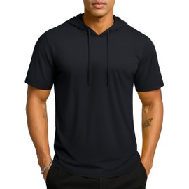 TACVASEN Mens Hoodies Pullover Short Sleeve Lightweight Gym Thin Hoodies Summer Sweatshirt Moisture Wicking Black 2XL