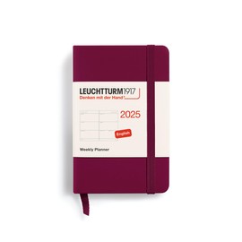 LEUCHTTURM1917 370676 Weekly Planner 2025, Mini A7 Hardcover - 12 Month Planner, Lined, Port Red, English