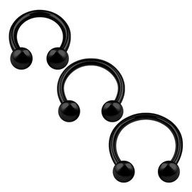 KJM Fashion Pack of 3 Anodised Black Horseshoe Earrings 1.6 mm 14 g 8 mm 10 mm 12 mm 4 mm Ball Lip Cartilage Nose Septum Earrings Tragus 2995