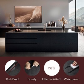 Very Berry Sticker Black Wood Peel and Stick Wallpaper (24" x 78", 3D-Wood Texture) Waterproof and Easy to Clean Self-Adhesive Film for Any Surfaces and Furnitures