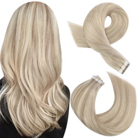Moresoo Moresoo Blonde Highlighted Hair Extensions Tape in Real Hair Extensions 10 Inch/25 cm Tape in Extensions 20pcs #18 Ash Blonde with #613 Bleach Blonde Double Sided Seamless Tape ins, 50 grams