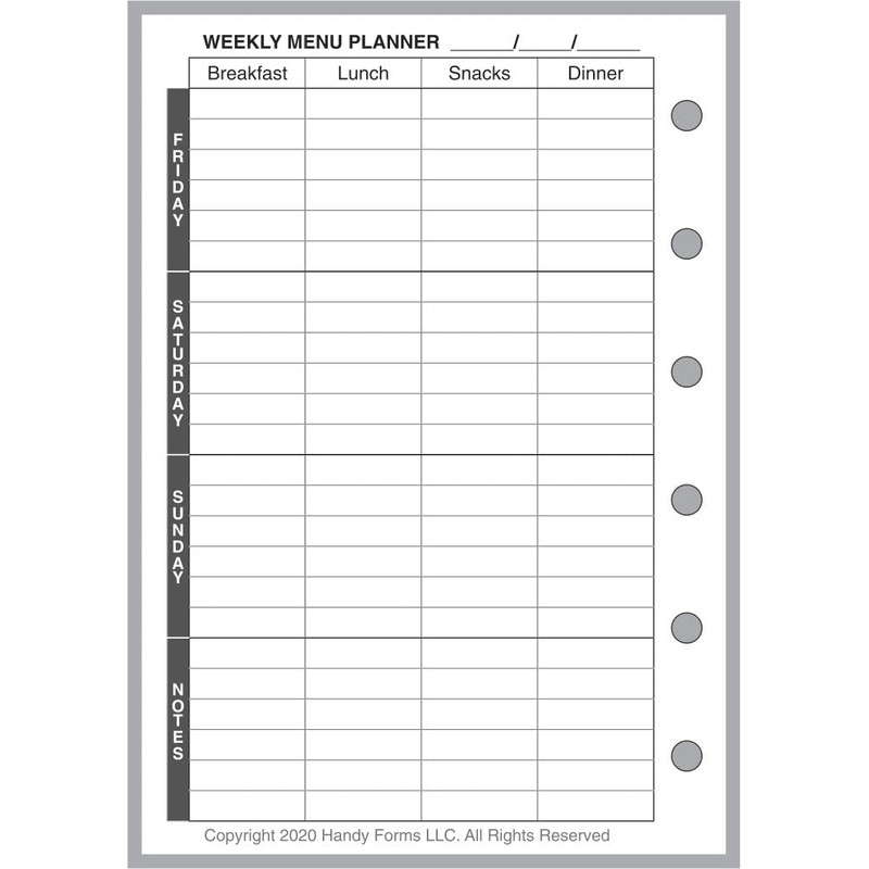 Pocket-Plus Size Menu Planner and Shopping List, Sized and Punched