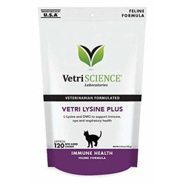 BioHelath Solutions VetriScience - Vetri Lysine Plus, Immune Support Supplement for Cats (120 Chews)