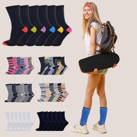 SUFFUSE Ladies Black Cotton Socks with Colourful Heel & Toe Heart, Dot & Floral Patterns Women’s Socks Multipack, Size 4-7 (UK, Numeric, 4, 8, Regular, Regular, Color Heel & Toe)