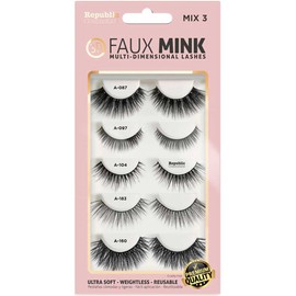 Republic Cosmetics 3D FAUX MINK - Un paquete con 5 pares mixtos de pestañas postizas (MIX-2)