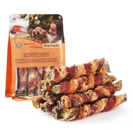 Furmate Dog Treats, Chicken Duck Wrapped Cod Skin Sticks for Dogs, Healthy Fish Dog Snacks Rich in Omega 3, Rawhide-Free Long Lasting Dog Jerky Traning Treats for Small Medium Large Breeds,10.58 oz