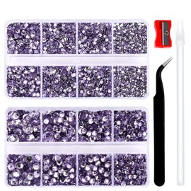 10400PCS Crystal Purple Resin Flat Back Rhinestones, Round Non-Hotfix Jelly Nail Gems Rhinestone with Tweezer and Picker Pencil for Crafts Tumblers Nail Art & DIY Decoration