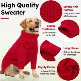 Queenmore Dog Sweaters for Small Dogs Male, Turtleneck Fall Doggie Sweater, Waffle Knit Sweater for Small Dogs, Cat Sweater Puppy Sweaters, Pet Christmas Sweater, Red XS