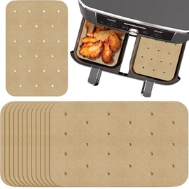 200pcs Air Fryer Paper Liners, Oil Absorbing Non-stick Parchment Paper Perforated Parchment Paper Sheets for Ninja Foodi Dual Air Fryer, Steaming Paper for Air Fryer Steaming Basket, Natural