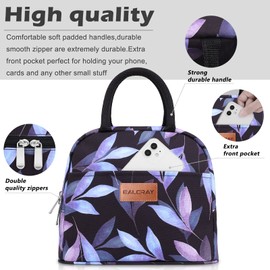 BALORAY Lunch Bag for Women Men Insulated Lunch Box for Adult Reusable Lunch Tote Bag for Work, Picnic or Travel (Blue Leaves)