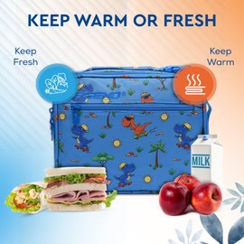 COOBUG Kids Lunch Bag Insulated Cooler - Insulated Cooler for Keeping Meals Fresh & On-The-Go - Leak-Proof, Spacious, and Durable Lunchbag - Perfect for School, Picnics, and Travel - Blue Dinosaur